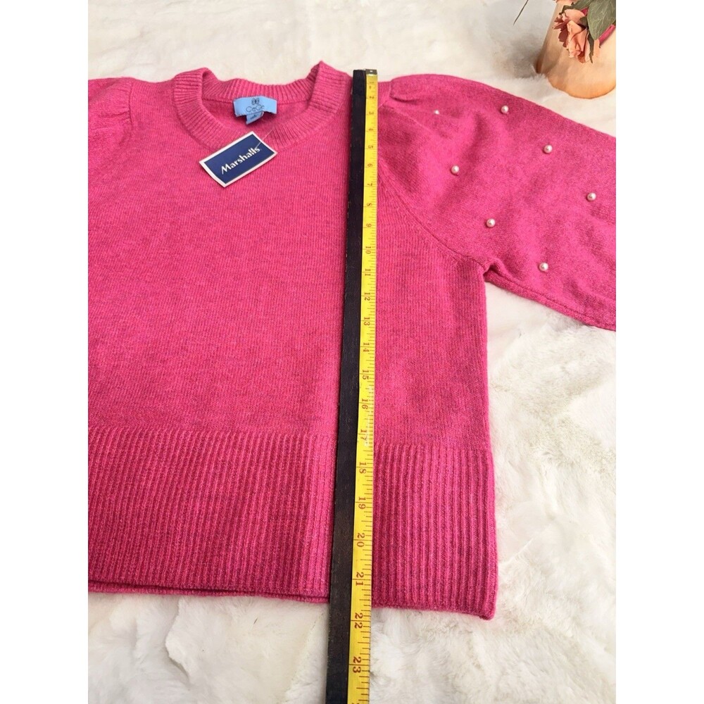 New CeCe Women Sweater S Pearls Pullover Round Neck Embellished Balloon Sleeves - Picture 5 of 11